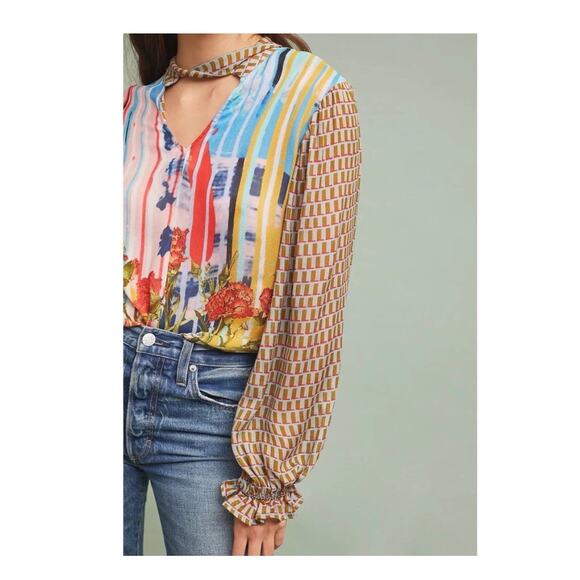 Anthropologie Conditions Apply Retro Peasant Blouse XS Colorful Balloon Sleeve - Picture 8 of 13